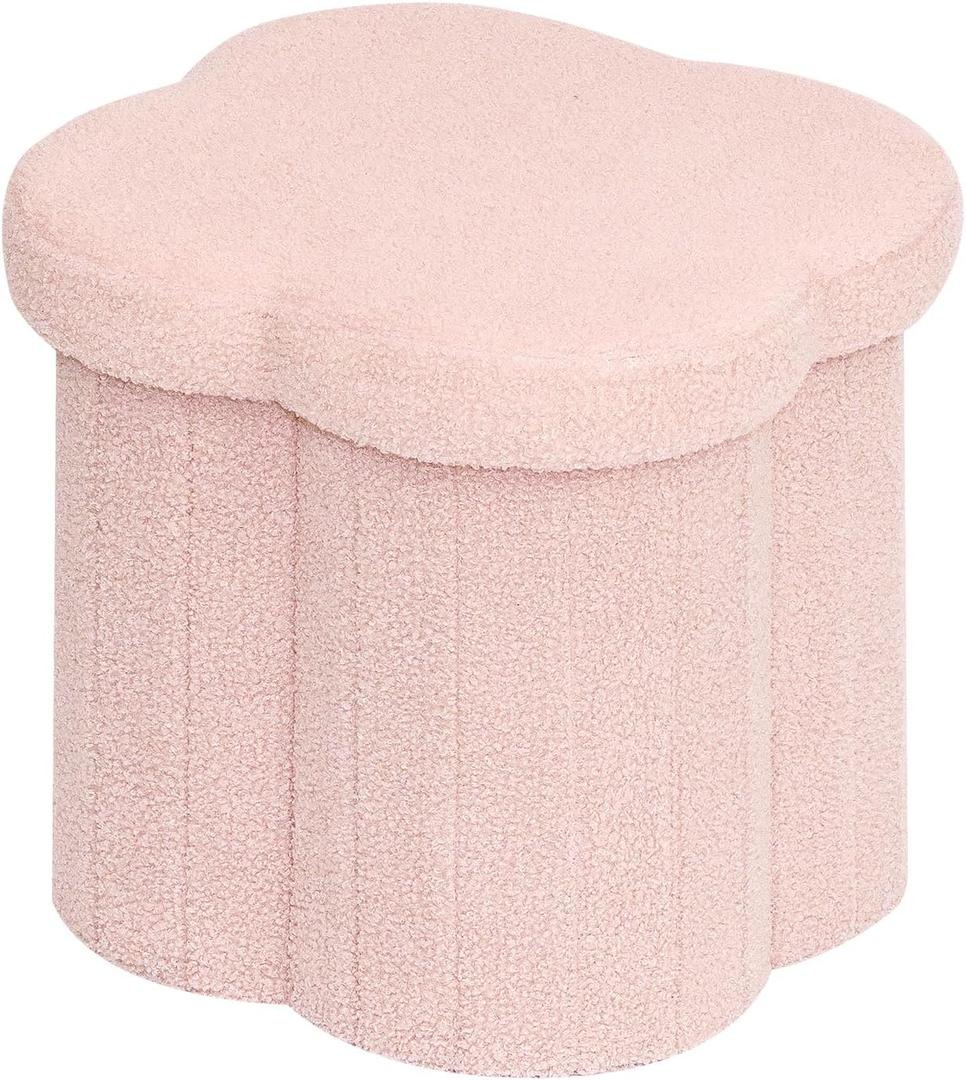 B FSOBEIIALEO Storage Ottoman Cube, Flowers Shaped Ottomans with Storage Foot Stool Footrest, Boucle Ottoman Seat for Dorm Room, Faux Teddy Fur, Pink 15"x15"x15"