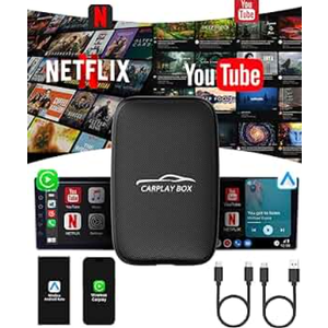 5-in-1 Android Auto Wireless Adapter and Apple CarPlay Adapter, Wireless Carplay Adapter with Netflix YouTube TF Card, Plug & Play, Easy Setup, Magic Video Ai Box for OEM Wired Apple Car Play Cars