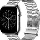 Bestsure Milanese Loop Watch Band Compatible with Apple Watch 42/44/45/46/49mm, Metal Stainless Steel Mesh, Dual Magnetic Clasp, for Series 9/8/7/6/5/4/SE/3/2/1, Ultra, Men & Women, Silver