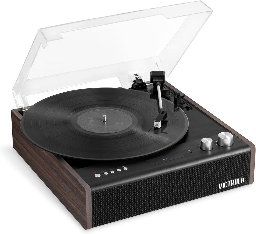 Victrola Eastwood Bluetooth Record Player 3-Speed Turntable, Premium MM Cartridge, Vinyl Stream for Wireless Streaming, Removable Dust Cover, Built-in Speakers (Espresso)