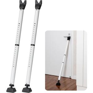 Door Security Bar Adjustable Door Stoppers Sliding Glass Door Security Bar 2 in 1 Heavy Duty Door Jammer for Home, Apartment, Travel, School, Dorm (2 Pack,White)