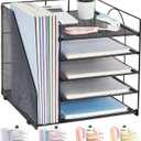 LEKETREE Desk Organizers and Accessories, 5-Tier Paper Letter Tray Organizer with File Holder, Desktop Organizer for Office Supplies, Office Desk Accessories & Workspace (Black)