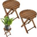 Pack of 2 Small Folding Table, Portable Acacia Wood Side Table for Patio, Porch, Balcony, Indoor Plant Stand, Walnut, 13 inches Height
