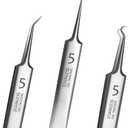 Professional Facial Blackhead Remover Tweezers,3Pcs Precision Pimple Popper Tool Kit for Whitehead Ance Blemishs Comedones Stainless Steel Makeup Tool - Matte