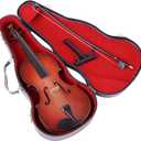 Wooden Miniature Violin with Stand, Bow and Case Mini Musical Instrument Violin Replica Collectible Figurines Dollhouse Accessories Model Home Decoration Display Ornament (9.84"x3.54"x1.51")