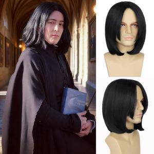 Dark Professor Severus Wizard Costume Men Wig Long Black Heat Resistant Synthetic Wigs For Adults Cosplay Halloween Party Anime Use