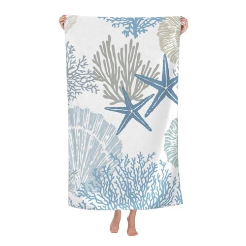 HKHEHOP Sea Shell Star Coral Nautical Coastal Beach Towel Quick Dry Microfiber Bath Towels for Bathroom Soft Sand Free Beach Towels Summer Essentials Travel Swimming Decor Gifts for Women Men
