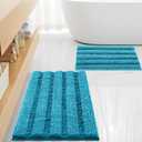 Non Slip Thick Shaggy Chenille Bathroom Rug Sets 2 Piece, Thickened Hot Melt Rubber Bottom Bath Mats for Bathroom, Bath Rugs Quick Dry Machine Washable for Shower (Peacock Blue, 32"x20" Plus 17"x24")