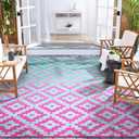 Wonnitar 8x10 Outdoor Rug, Large Waterproof Reversible Outdoor Patio Area Rug, Indoor/Outdoor Plastic Straw Portable Camping Rug for Outside RV Balcony Garden Deck, Green/Pink