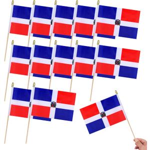 2 x 12Pcs Small Dominican Republic Flags on Wooden Stick Mini Dominican Flag Hand Held Flag Decorations,5x8 Inch