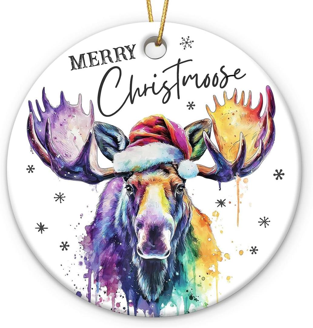 Colorful Moose Christmas Ornaments 2025 - Animal Lovers Gifts for Women and Men, Unique Moose Gifts, Christmas Tree Deer Decor