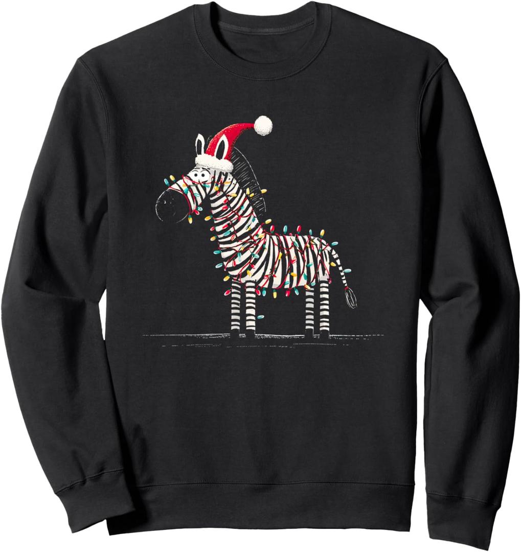 Funny Zebra Christmas Graphics Animal Lights Lover Sweatshirt Small