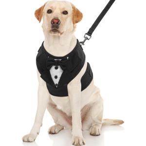 Kuoser Dog Tuxedo for Large Dogs, No-Pull Dog Vest Harness, Soft Breathable Mesh Pet Harness with Bow Tie, Small Medium Dogs Harness for Outdoor Walking Training (Black)