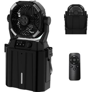 Wilody Portable Misting Fan 20000mAh Rechargeable Battery, 6L Bucket Outdoor Mist Fans Patios Cooling, Camping Fan with LED Light Modes & Stepless Speed Control, 4 Spray Mister, Timer Function(Black)