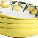Bico Lemon Dreams Pasta Bowls, 35oz Salad Bowl Set of 4, Large Ceramic Serving Dinner Bowls for Soup and Cereal, Microwave and Dishwasher Safe, Gift for Housewarming and Thanksgiving