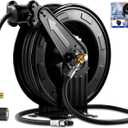 Retractable Hose Reel, Double Arm 3/8 in x 50 ft Heavy Duty Steel Professional Power Wash Hose Reel for Oil/Air/Water 4000 PSI with 5 ft Lead [Pressure cleaning hose not included ]