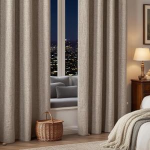 Linen Blackout Curtains 84 Inch Length 2 Panels Set,100% Black Out Curtains for Bedroom Living Room, Thermal Insulated Darkening Drapes Privacy Grommet Window Home Deco (52x84 Inch, Linen)