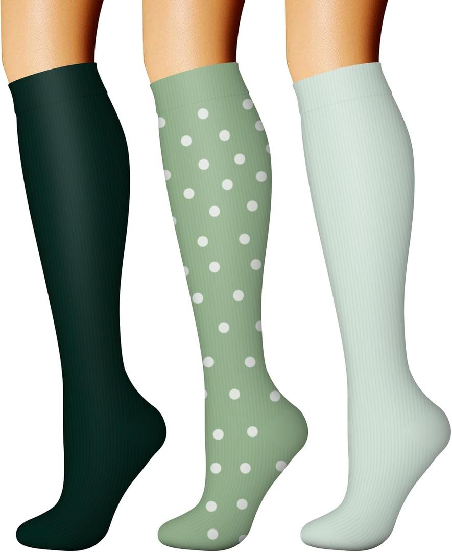 CHARMKING Compression Socks for Women & Men Circulation (3 Pairs) 15-20 mmHg is Best Support for Athletic Running Cycling (Large-X-Large, 34 Dark Green/Green/Green)