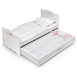 Badger Basket Doll Bed with Trundle and Bedding Elegant White and Rose Bed for 18 to 20-Inch Dolls with Deluxe Mats and Pillows
