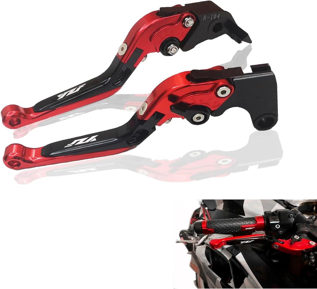 Motorcycle Aluminum CNC Adjustable Foldable Extendable Brake Clutch Levers for Yamaha YZF R1 2004-2014 YZF R6 2005-2016 (Red&Black)