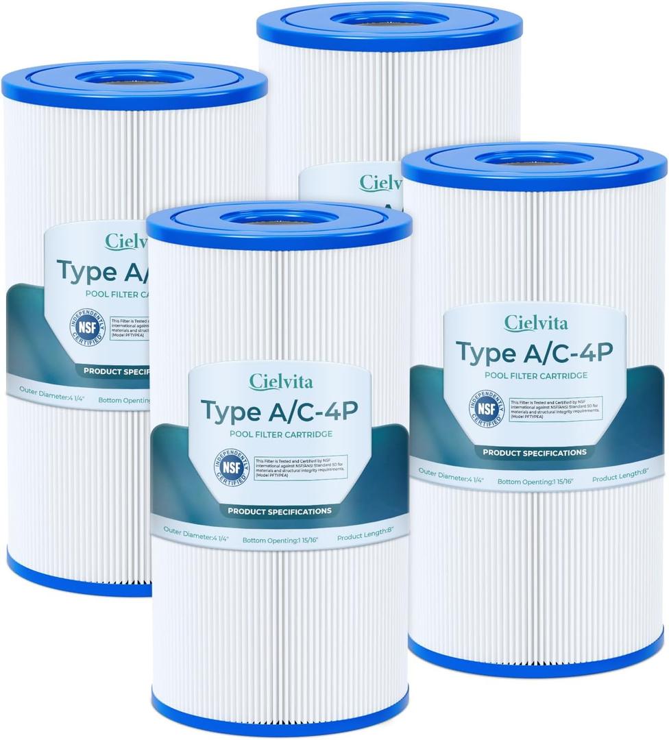 Cielvita Type A or C Pool Filter for Intex 29000E 59900E Above Ground Pools
4 oz Media Type III A/C Pool Filter Cartridge for Intex Krystal Clear 530/1000/1500 GPH Filter Pumps, NSF/ANSI 50, 4-Pack