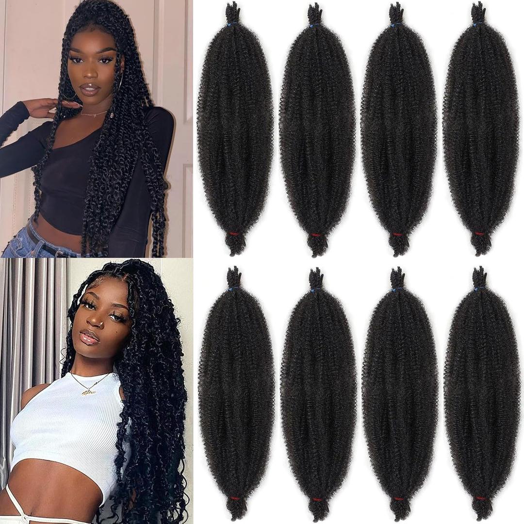 30 Inch Pre-Separated Springy Afro Twist Hair 8 Packs Spring Twist Hair For Distressed Soft Locs Natural Black Long Marley Twist Braiding Hair Synthetic Hair Extension For Women (8 Strands/Pack,1B#)