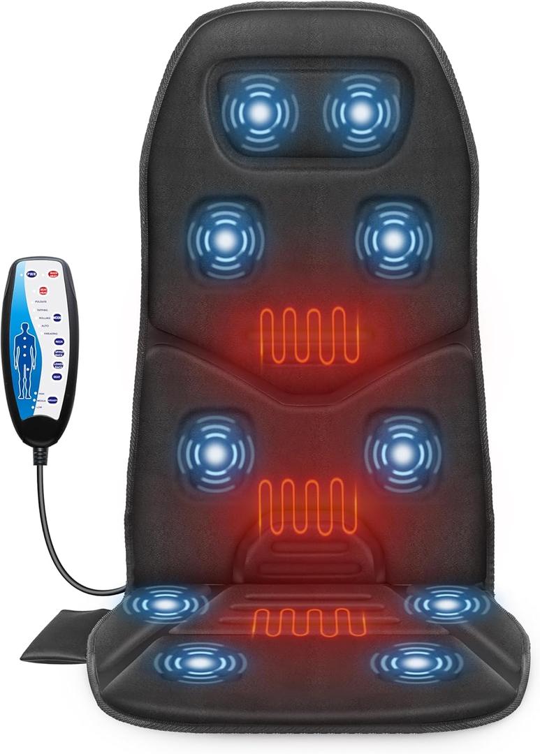 COMFIER Back Massager for Chair Upgraded Vibration Chair Massager, Deep Tissue Back Massager for Pain Relief, Massage Chair Pad with Graphene Heating, Gifts for Dad Mom Men Women