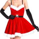 Santa Dress for Women Sexy Christmas Dress Babydoll Deluxe Velvet Mrs. Santa Claus Outfit Costume with Santa Hat Gloves Belt,S