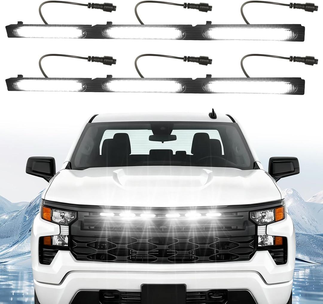 LED Front Grille Lights Fits for 2022-2026 Silverado 1500 WT Custom Trail Boss Custom Grill Lights Front Bumper Light for Chevr y Silverado 1500 Accessories 84692656 (White)