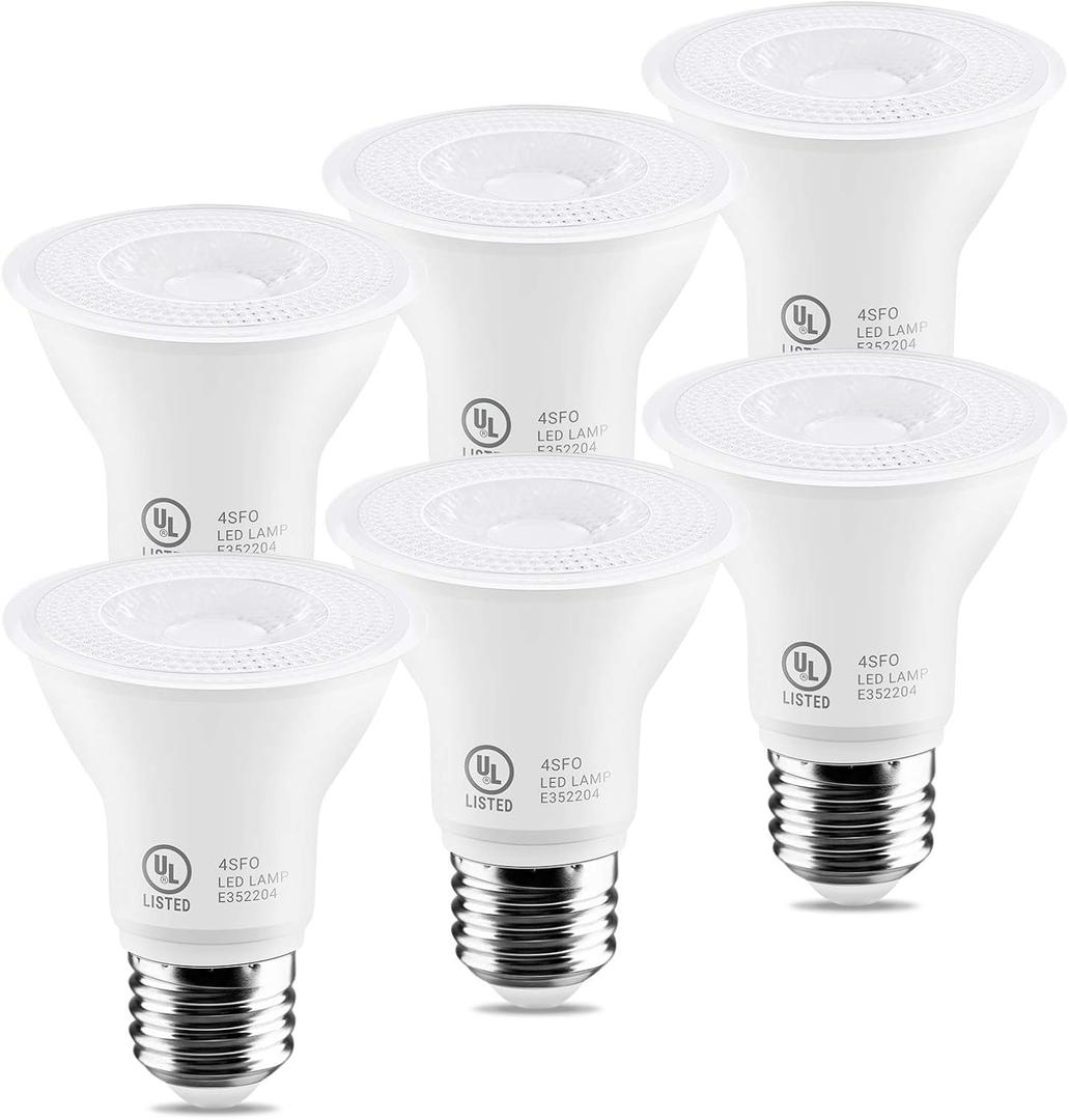 7W Par20 LED Bulb (50W Equivalent), UL Listed, 3000k Warm White Dimmable Flood Bulbs Lights, 500 Lumens, E26 Base, Recessed Lighting for Indoor Outdoor, 6 Pack