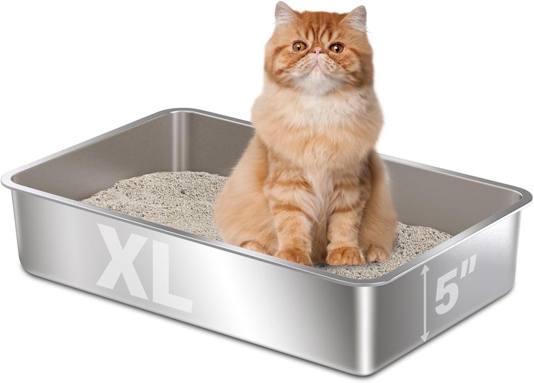 Stainless Steel Litter Box,XL Metal Litter Box for Cat,Easy Clean Non Stick No Smell Metal Litterbox for Kitty/Multi-Cats (XLarge:22.4"x14.5"x5.1")