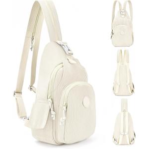Corduroy Crossbody Sling Bag for Women, Cross Body Sling Chest Bag for Shopping Hiking with Dual Purpose Strap (Beige)