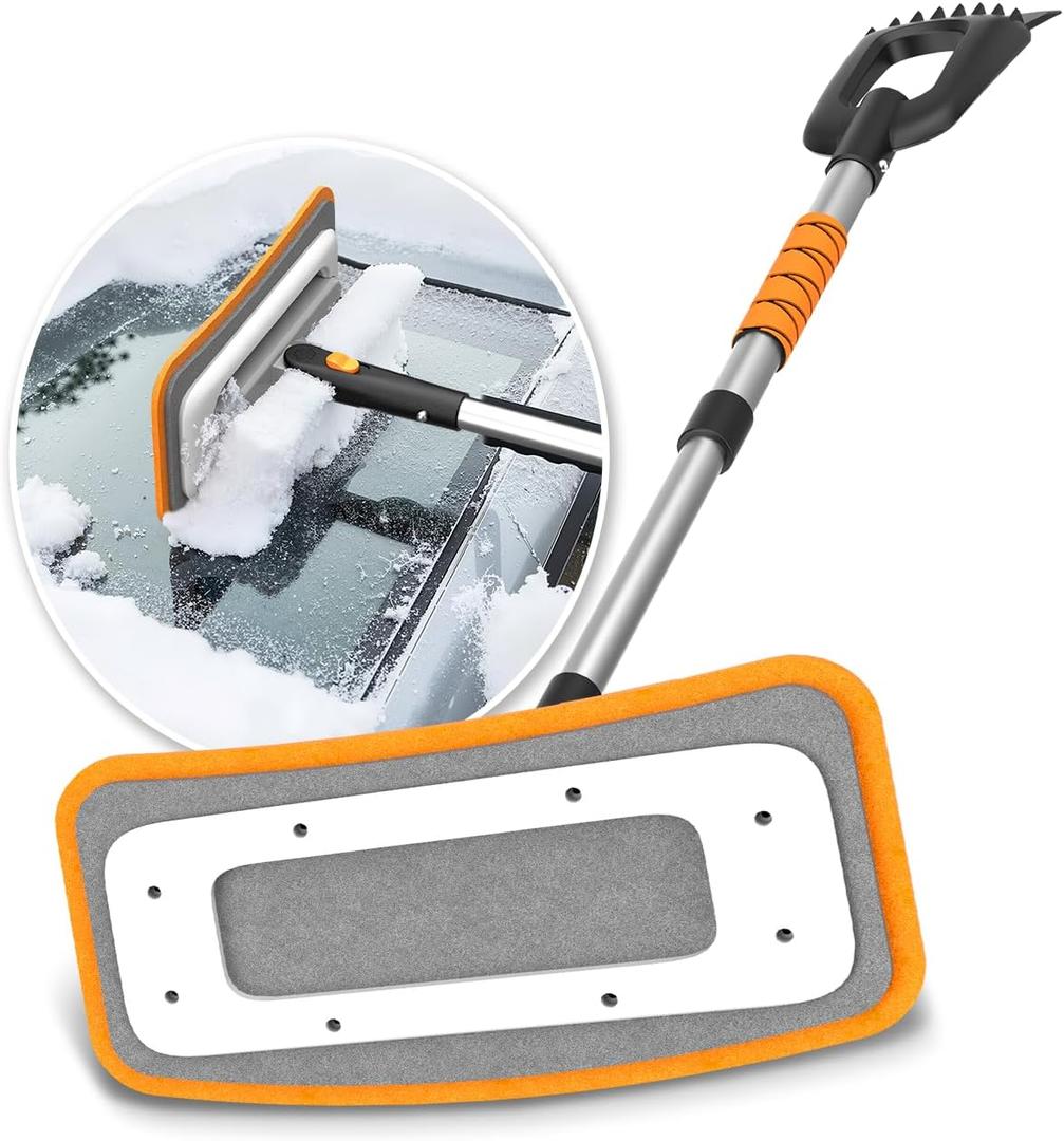 helloleiboo 39.8" Snow Brush for Car Extendable Snow Broom Detachable Ice Scrapers with 12-Inch 180 Pivoting Brush Head for Car Truck SUV (Orange)