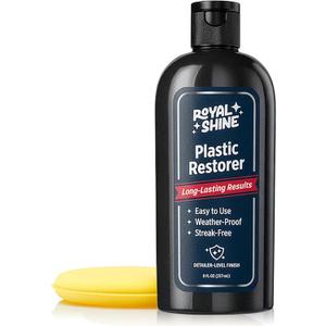 Plastic Restorer for Long-Lasting, Deep Black Results Restores Faded Plastic, Rubber & Vinyl with UV Protection, Non-Greasy Formula + Foam Applicator, 8oz
