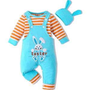VINUOKER Baby Boy My First Outfit set 3Pcs Newborn Boy Clothes (6-9 Months, Embroidered Bunny)