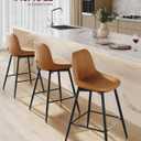 VASAGLE Bar Stools Set of 2, Counter Height, with Back, 24.8-Inch | PU Leather, Ergonomic Backrest, Metal Legs, for Kitchen Island, Easy Assembly, Caramel Brown