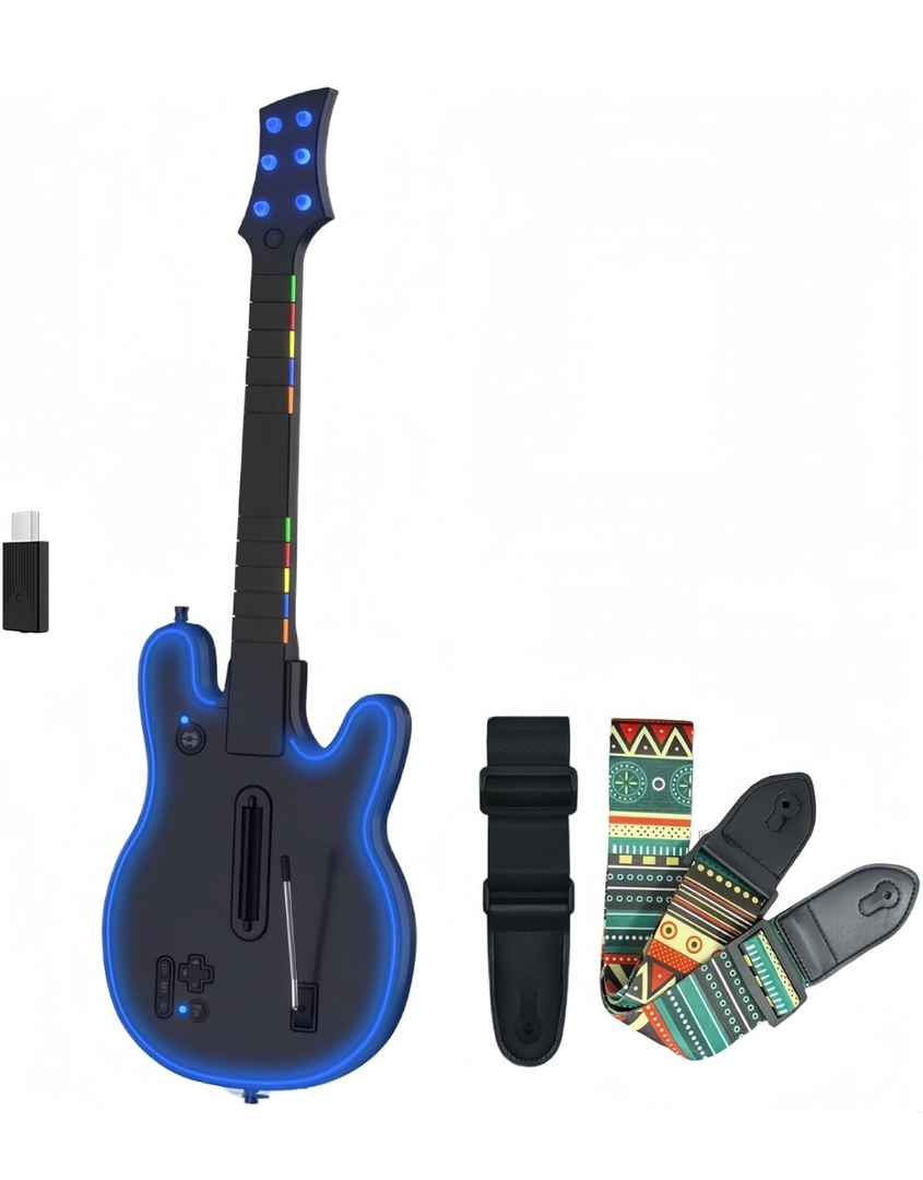 Lyvix Guitar Hero Controller for PS4/PS3/PC, Wireless Rechargeable Game Controller Compatible with Guitar Hero, Clone Hero, Rock Band, Fortnite Festival, with Replaceable Straps, RGB Light, Audio Jack