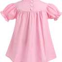 ODASDO Baby Girls Toddler Kids Smocked Bishop Dress Embroidery Short Sleeve A-line Birthday Party Dresses Summer Clothes (Pink)