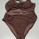 Herseas Women's Textured Bikini Sets Twist Front Top Swimsuits High Waisted Bathing Suits (Brown, XL)
