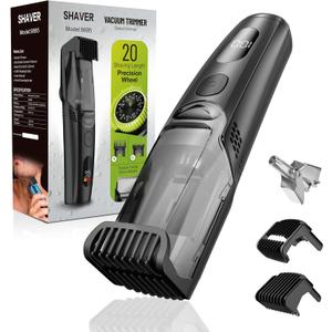 Vacuum Beard Trimmer for Men, Rechargeable Electric Mens Beard Trimmer with Adjustable Length Comb (1-20mm), Cordless Mustache Trimmer for Men with Built-in Vacuum for Facial, Sideburns (Glossy Black)