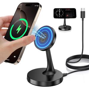 Magnetic Wireless Charger iPhone Stand 15W Fast Mag-Safe Charger for iPhone 16/16 Pro/16 Plus/16 Pro Max/15/14/13/12 Series Apple Magnet Wireless Charging Station/Pad for AirPods (Black)
