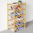 Smiry Bamboo Shoe Rack for Closet, 5 Tier Small Wooden Stackable Shoe Organizer, Free Standing Shoes Storage Shelf for Entryway, Front Door Entrance, Natural