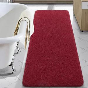 Bathroom Rug Runner 24x60 Inch, Soft Thick Absorbent Microfiber Bath Rugs for Bathroom, Machine Washable, Shaggy Plush Non Slip Bath Mat for Tub, Shower Floor, Quick Dry Mats, Red