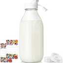 Syntic Square Liter Glass Milk Bottles with Airtight Lid - 100% Leak-Proof Heavy Duty Screw Cap, 32 Oz Glass Juice Bottles w Scale Mark, Reusable Jugs Pitcher for Homemade Juice(Extra 1 Lid and Pen)