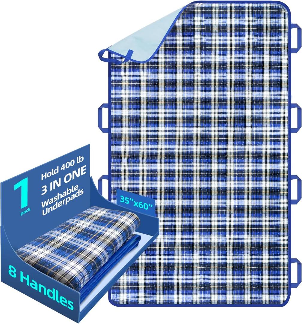 35" x 60" Waterproof Bed Pads with 8 Handles, Positioning Bed Pad for Incontinence, Reusable Bed Underpads, Washable Pads for Adult, Elderly, Bedwet Kids, Bedridden