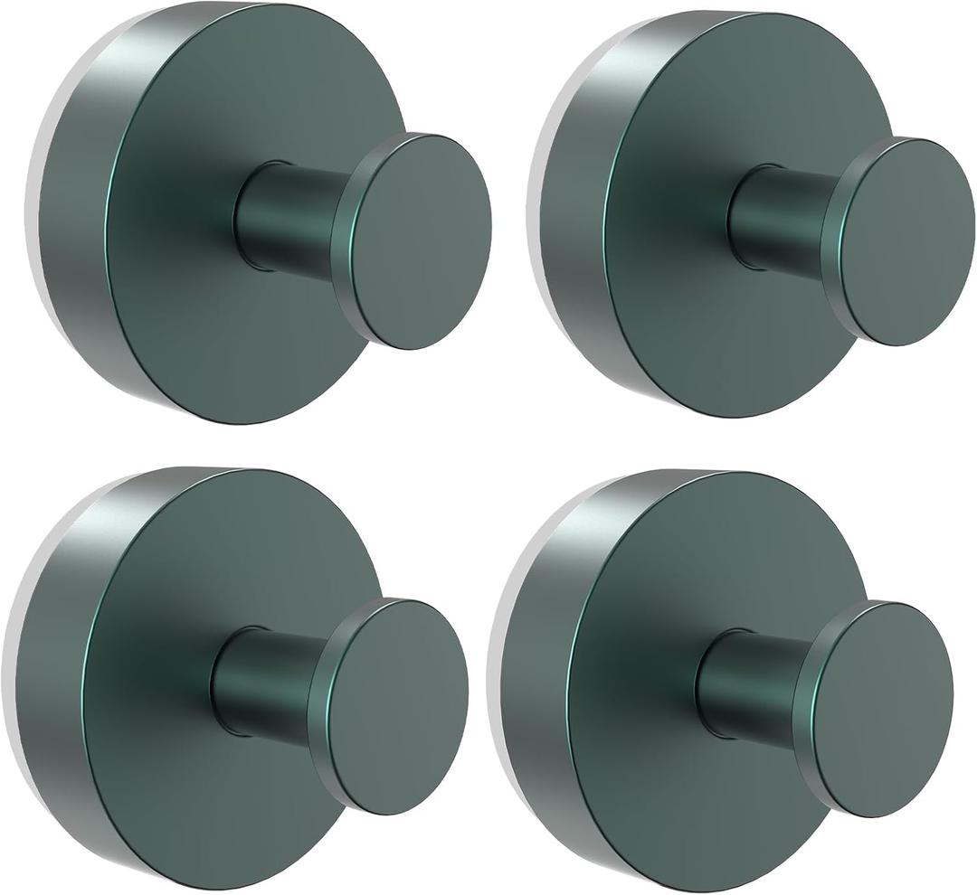 Vacuum Suction Cup Hooks for Shower 4 Pack, Heavy Duty Aluminum Alloy Towel Hooks for Bathroom Kitchen Glass Tile Mirror Wall No Drill Removable Robe Loofah Coat Suction Hooks Hanging-Green