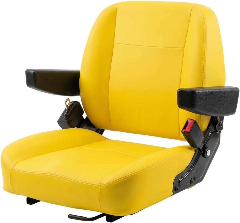 Universal Tractor Seat, Zero Turn Mower Seat with Adjustable Safety Belt Armrest Micro Switch for John Deere ZTR Skid Steer Loader Telehandler Dozer Excavator
