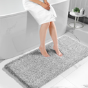 Bathroom Rugs Non Slip Washable 23x70, Ultra Soft and Water Absorbent Bath Mats, Plush Fluffy Shower Mat Outside, Microfiber Thick Matts for Bathroom Floor/Sink, White & Grey Color