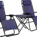 Amazon Basics Outdoor Textilene Adjustable Zero Gravity Folding Reclining Lounge Chair Set with Side Table, Pack of 2, Blue
