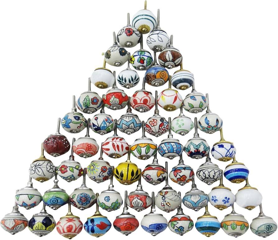 Assorted Multicolor Ceramic Drawers Knobs Door Cupboard Pulls Indian Mix Knobs